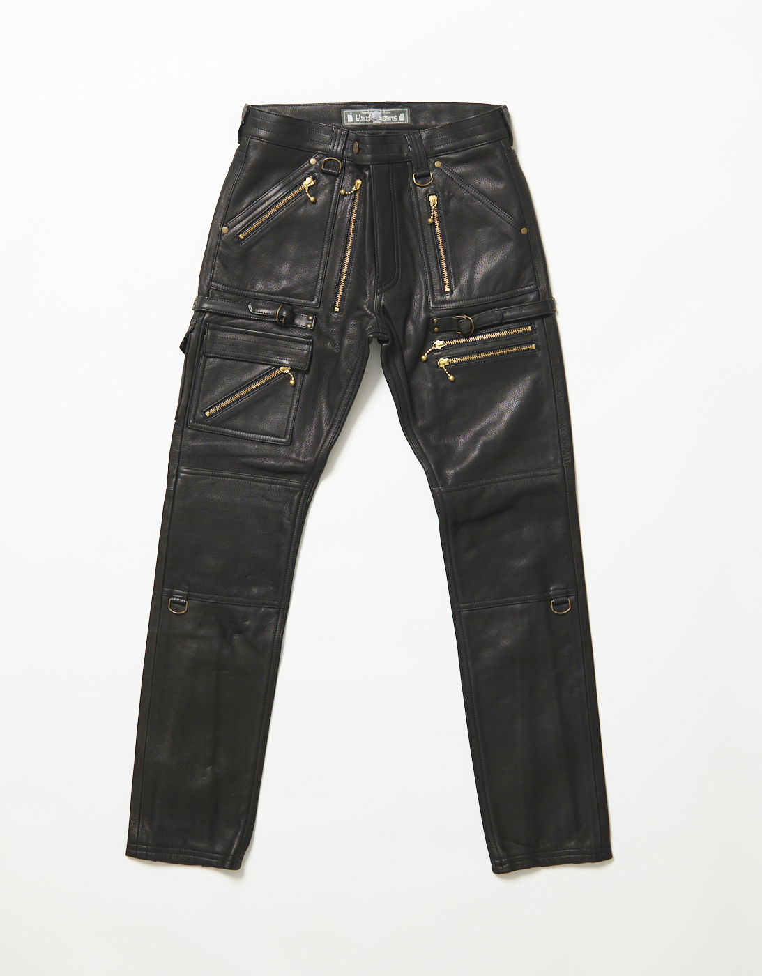 Cow Leather Slim Pants w/ Zippers’ Detail