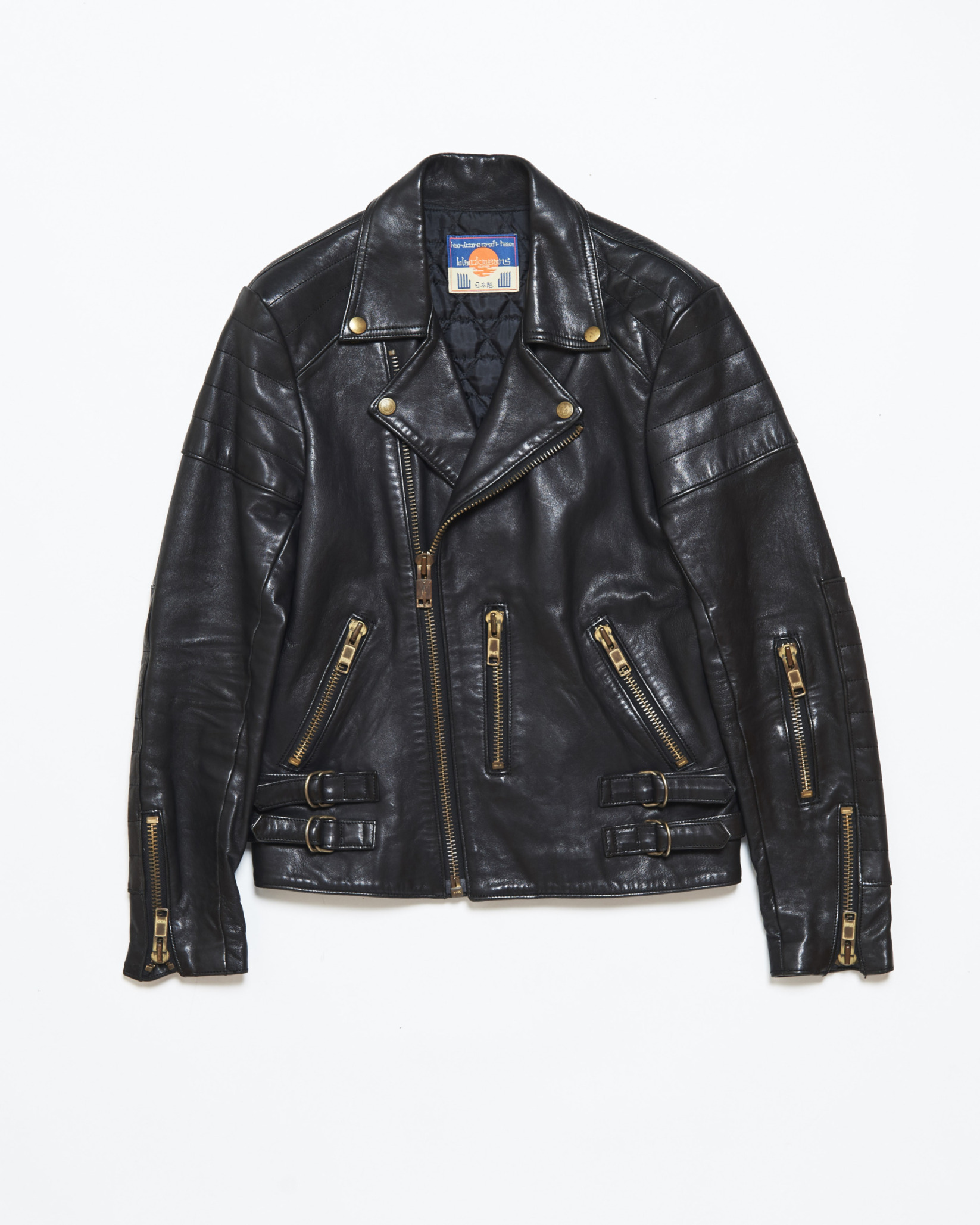 Leather Motorcycle Jacket w/ Padded & Front Pocket Detail