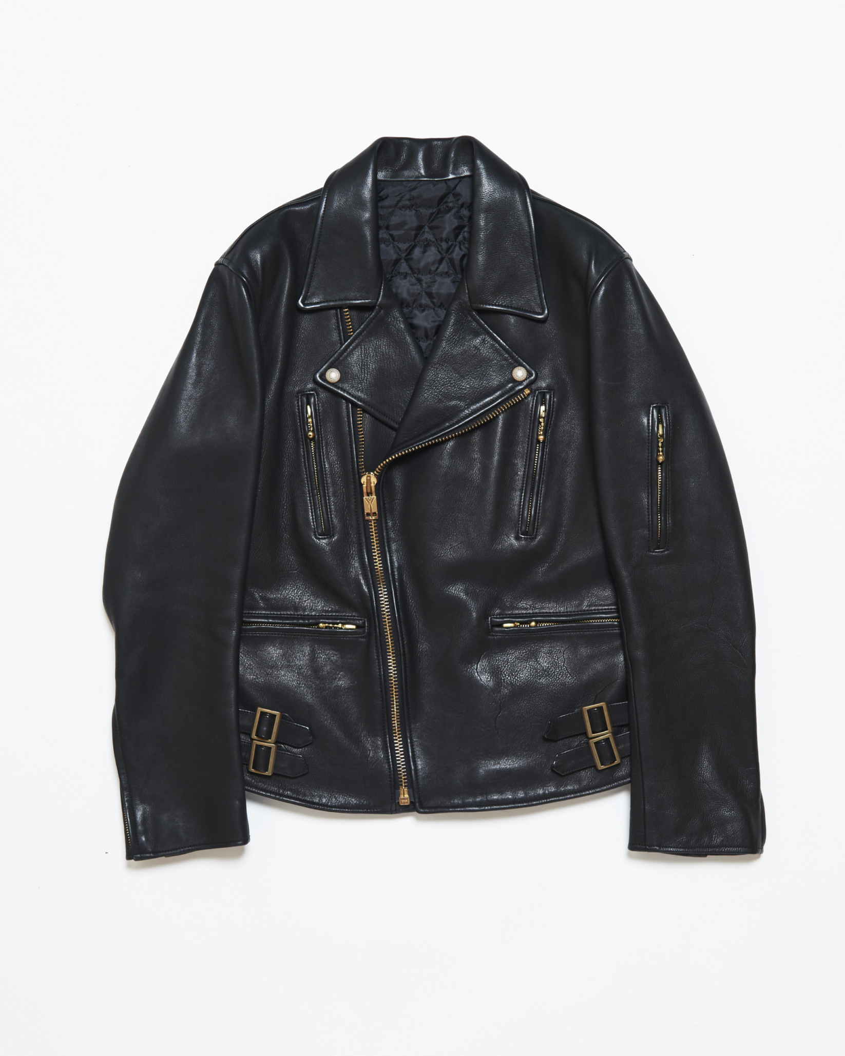 Leather Motorcycle Jacket w/ Side Backle Detail